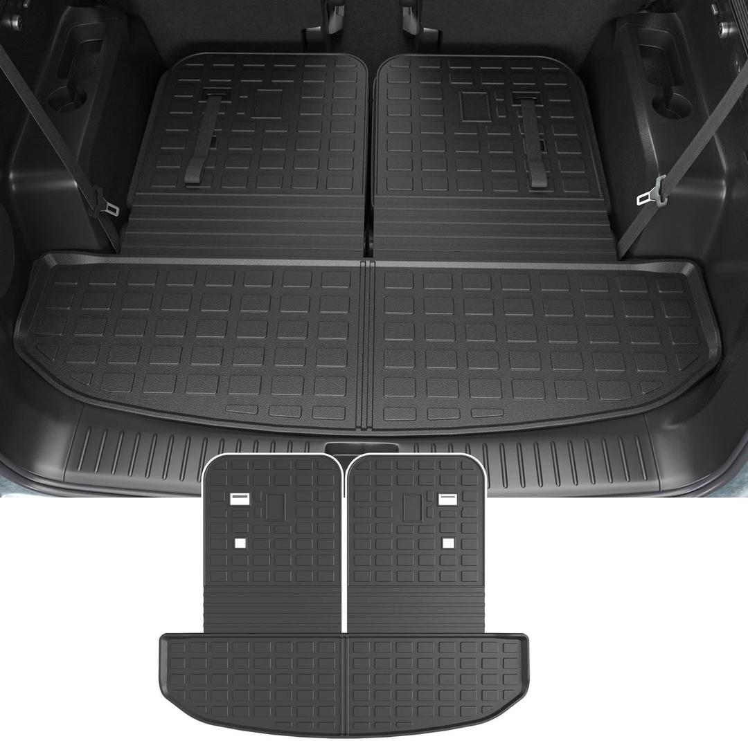 powoq Trunk Mat Compatible with 2021-2025 KIA Sorento/Hybrid/PHEV Cargo Liner with Backrest Mats Replacement for KIA Sorento 2021 2022 2023 2024 2025 Accessories(Trunk Mats with Backrest Mat)