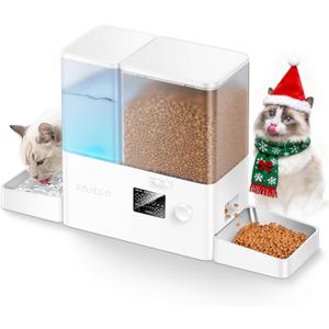 Rojeco 36Cups/8.5L Pet Automatic Cat Feeder and Gravity Water Dispenser,Stainless Steel Bowls 2-in-1 Set Large Capacity 5L Food Feeder and 3.5L Water Fountain for Cats,Pets,Small Dogs,Puppies,Kittens (White)