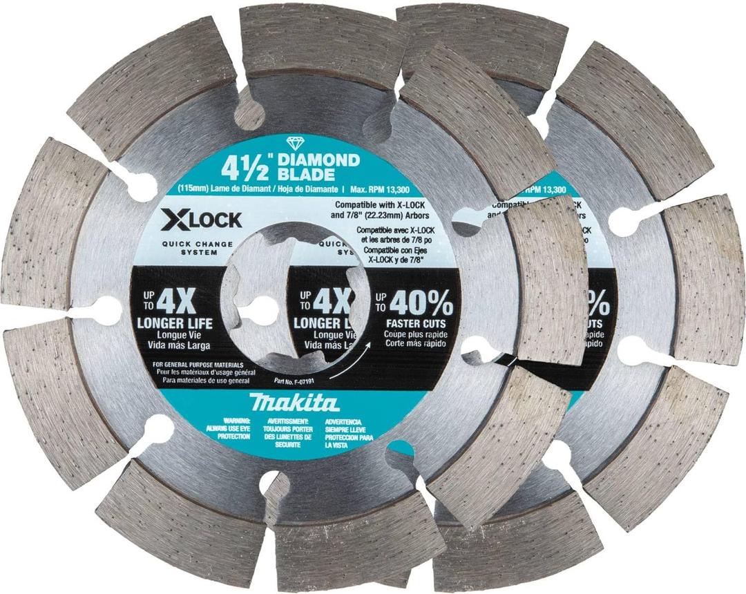 Makita E-07200 X-Lock 4-1/2" Segmented Diamond Blade for Masonry Cutting, 2/pk