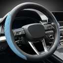 LKWLIKEI Nappa Leather Steering Wheel Cover,Elegant Diamond Checkered Design, Non-Slip wear-Resistant, Enhance Driving Comfort, Suitable for Steering Wheel Diameter 14 1/2-15 Models.Black Blue