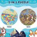 Puzzles for Kids Ages 4-6, 2-in-1 Kids Puzzle with US Map and Puppy, 70 Piece Round Large Floor Puzzles