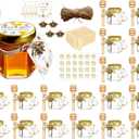 Adabocute 20 Pack Mini Honey Jars with Dipper - Perfect for Baby Shower Favors and Wedding Favors - Includes Bee Pendants Tags and Jute Bags - Gold Lid