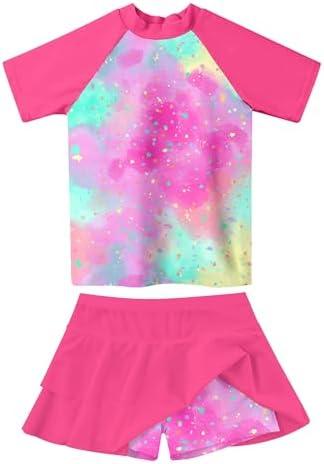 SunFocus Girls Rash Guard Swimsuit 2 Piece Short Sleeve Bathing Suit Size 7 Year Old