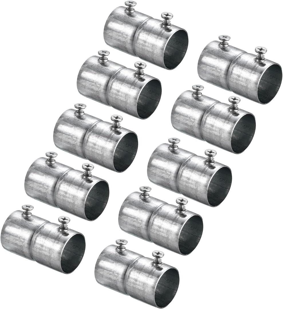 uxcell EMT Coupling, 25mm(1 inch) EMT Set Screw Coupling Conduit Fittings 48mm Length Electrical Conduit Pipe Connector 0.7mm Wall Thick, 10 Pack