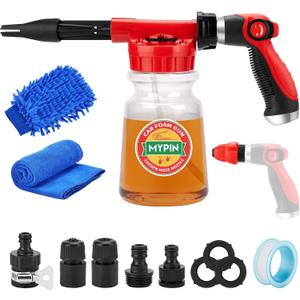 16 IN 1 Car Wash Foam Gun, Foam Cannon, Adjustable Hose Wash Sprayer with 2.5 to 6 Bars Foam Blaster, Suitable for Car Cleaning and Garden Use with 1/2 Quick Connector (White)