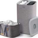 Joseph Joseph Laundry 2 piece set - Hold-All 35L/9.2 Gallon collapsible Washing Basket and Tota 60L/15.8 Laundry Separation Hamper with 2 removeable bags - Gray