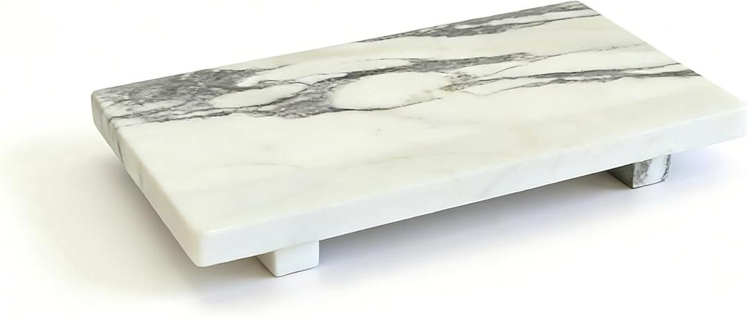 Marble Tray Vanity Tray, for Jewelry, Soap, and Perfume Display Organizer, White Pedestal Stand for Bathroom Home Decor