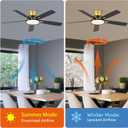 TALOYA 52 inch Ceiling Fans with Lights and Remote,Ultra Silent low profile Ceiling Fan with Three Color Temperature and Dimmable Light with Reversible Blades Black Gold