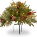 National Tree Company 18 in Pre-Lit Colonial Fir Artificial Christmas Urn Filler, Christmas Decoration with Pinecones, Red Berries, 35 Clear LED Lights, 167 Tips, Timer, Tripod Stake, Green