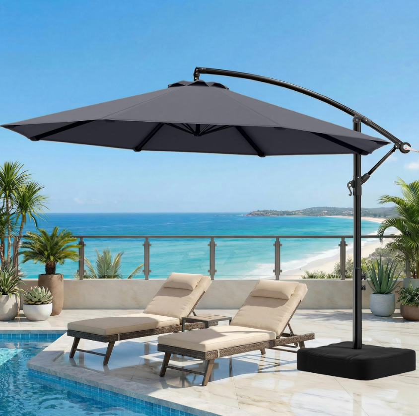 NEWBULIG 10FT Patio Umbrella, Offset Cantilever Outdoor Patio Table Umbrella, UV Protection, Fade Resistant Fabric, Easy Tilt Adjustment for Pool, Deck, Garden, Backyard, 