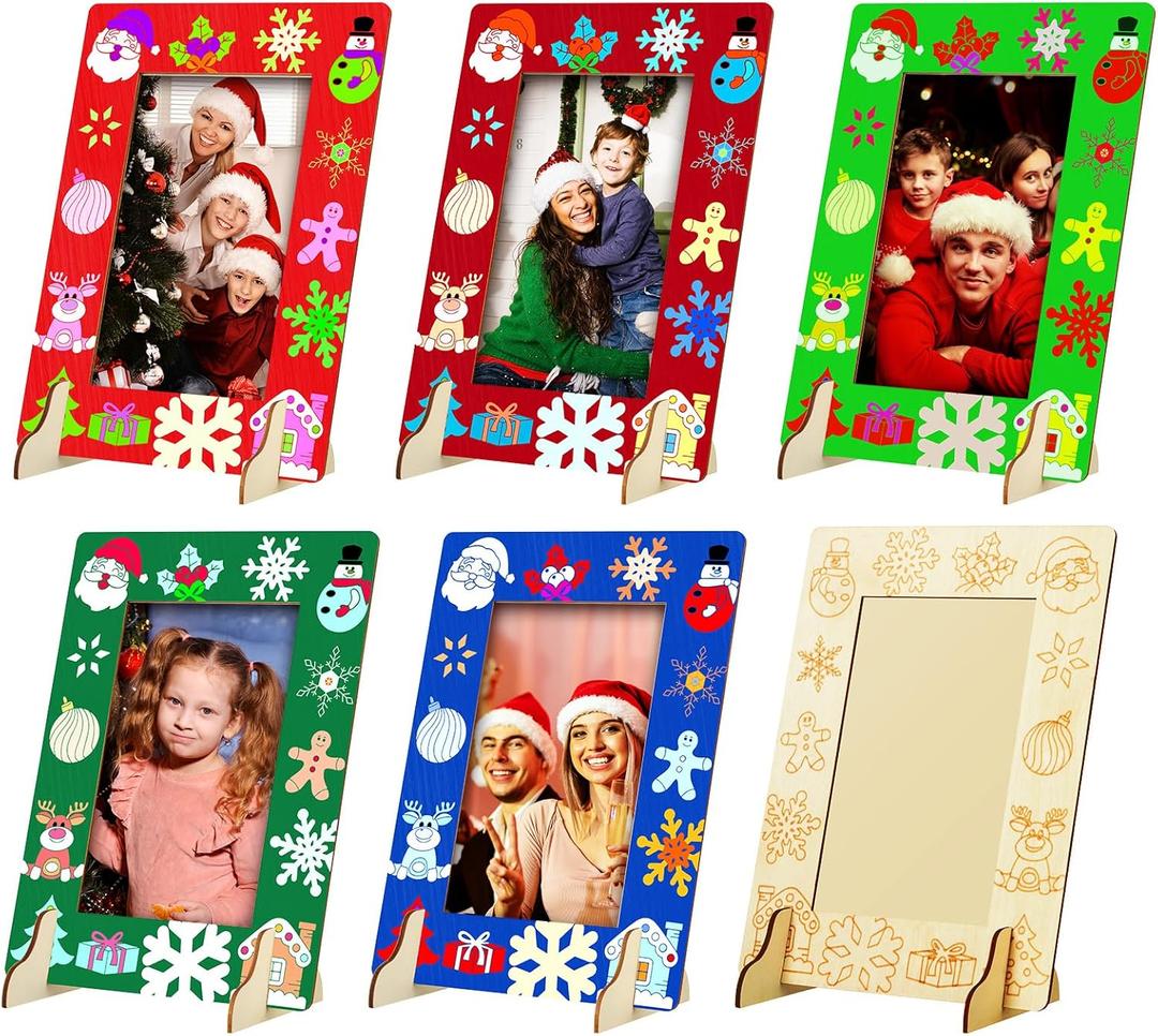 Geelin 24 Set Winter Wooden Picture Frame for Craft 4 x 6 Inch DIY Wood Photo Frames Bulk Unfinished Standing Paintable Photo Craft for Winter Gift Home Table Decor