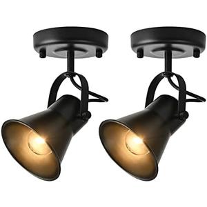 KEESFU Industrial Mini Track Lighting Ceiling Light, Black Spot Lights Indoor with Multi-Directional Adjustable Light Head, Ceiling Mount Spotlight for Bedroom Living Room Hallway Kitchen(2 Pack)