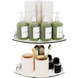 Acrylic Corner Shower Caddy Shelf 2 Pack - Wall Mounted Bathroom Shelves for Glass/Tile/Smooth Walls, Space Saving Storage Organizer for Shower, Kitchen, Bedroom & Toilet Corner