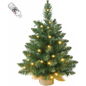 2FT Pre-lit Artificial Small Mini Christmas Tree with Warm White Multi-Color LED Lights, Remote Control and Timer, Perfect for Xmas Tabletop Decorations, Home, Kitchen, Dining Table top Balls