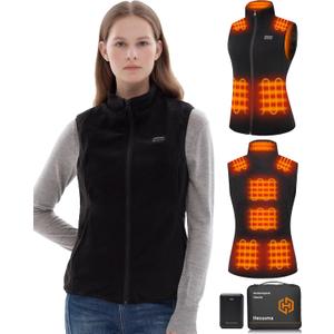 Fleece Heated Vest for Women with Battery Pack 16000mAh 7.4V Included, Heated Vest Women, Warming Heating Vests (Medium, Black)