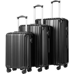 COOLIFE Luggage Expandable Suitcase PC+ABS 3 Piece Set with TSA Lock Spinner Carry on 20in24in28in(Black, 3 piece set)