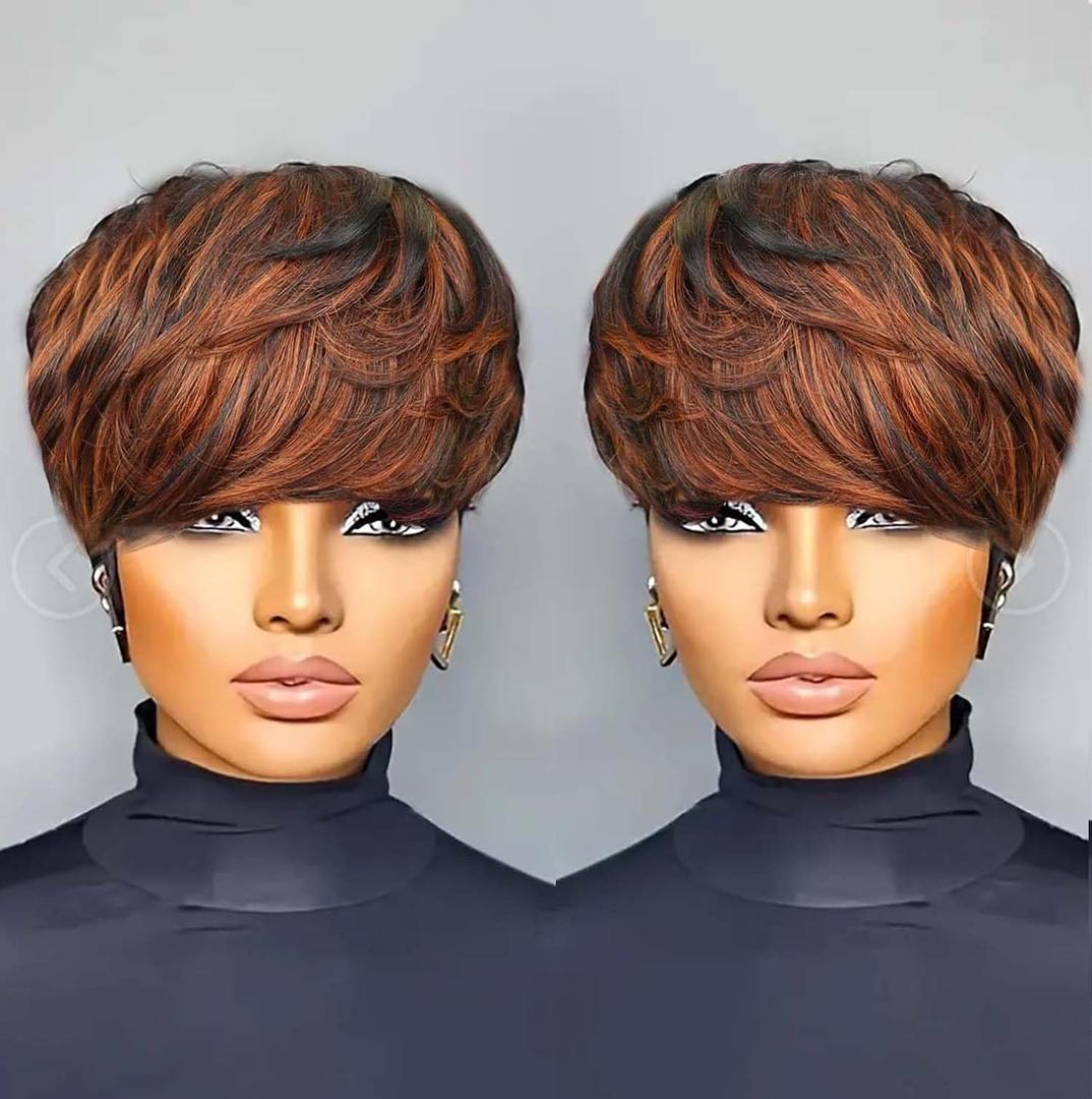 Pixie Cut Wig Human Hair Short Pixie Cut Wigs for Black WomenHuman Hair Glueless Pixie Wig Short Layered Brazilian Virgin Human Hair Wigs For Women Color F1B33