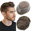 Mens Toupee Hair Piece for Men Mono HD Swiss Lace with PU around Human Hair Replacement System Natural Hairline 8x10 inch Medium Light Density Man Toupee Protesis Capilar Hombre #4 Medium Dark Brown