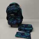 3Pcs Rolling Backpack for Men, 19 Inche Adult Bag with Roller Wheels, Wheeled Bookbag Set for Boys - Green