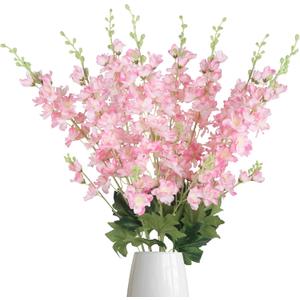 8PCS Pink Flowers 33.5'' Long Stem Artificial Delphinium Flowers Fake Larkspur Flowers for Home Wedding Garden Table Centerpieces Decor(Gradient Pink)