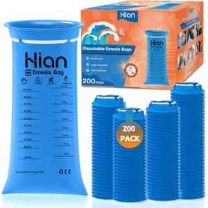 Hion Vomit Bags Disposable  200 Pack 1000ml Emesis Bags  Leak Resistant, Medical Grade, Portable  Perfect for Motion, Car & Aircraft Sickness, Pregnant Women