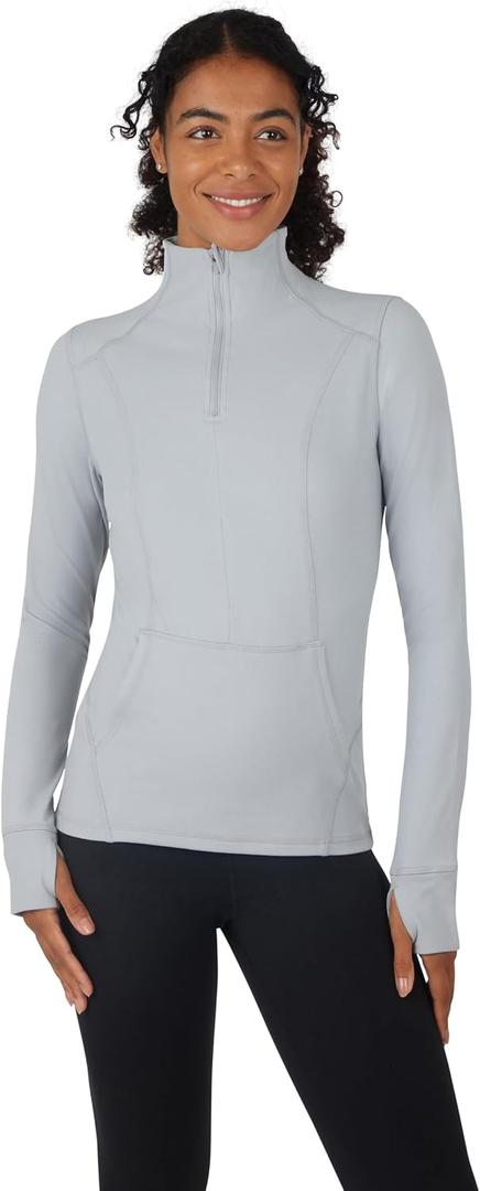 Yogalicious Half Zip Lightweight Workout Long Sleeve Athletic Jacket with Front Pockets and Thumbholes (Gray, L)