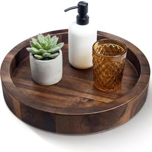 13" Acacia Lazy Susan Turntable for Table - Wooden Charcuterie Boards Cheese Board - Extra Large Lazy Susan Organizer - Kitchen Turntable for Cabinet, Pantry (13 Inch, Walnut)