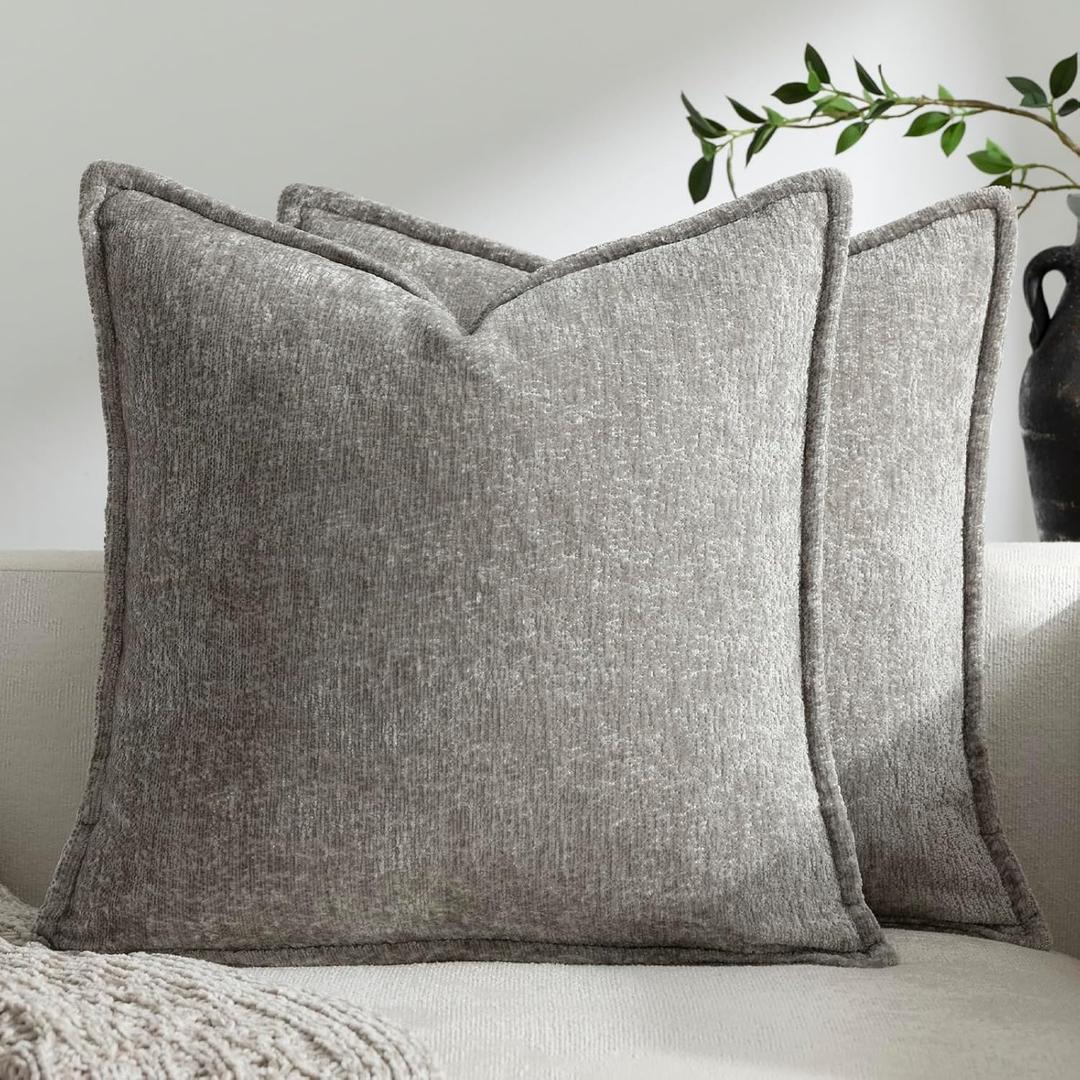 Pack of 2 Light Gray Decorative Throw Pillow Covers 22x22 Cozy Soft Chenille Accent Vintage Square Couch Pillow Covers for Home Decor Bed Sofa Living Room