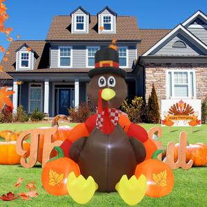 6 FT Turkey Thanksgiving Inflatable Decoration with LED Lights for Holiday Celebration Decorations on Yard, Lawn and Patio 