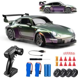 RC Drift Car, 1:24 Scale Remote Control Vehicle with LED Lights, 2.4GHz 20KM/H 4WD High Speed RC Cars, Drifting TiresTwo Batteries, Racing Sports Toy Idea Gift for Adults Boys Girls and Kids (Gradient)