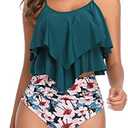 American Trends High Waisted Tankini Swimsuits for Women Flounce Top Tummy Control Bathing Suits, Size Small