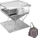 CAMPINGMOON 3 in1 Flatpack Portable Fire Pit Grill 16 inch Heavy Duty Stainless Steel Wood Burning Camping Stove Adjustable Height Backyard Outdoor Cooking RV Trips Carry Bag included MT-055