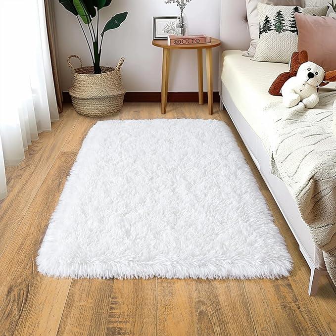 Shaggy Rugs for Bedroom Living Room Dorm Kids Room Decor, Soft Modern Indoor Fluffy Shag Area Rug, Non-Slip Fuzzy Floor Carpet, Cute Small Rectangle Plush Rug, 34" x 24"