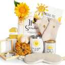 Birthday Gifts for Women, Sending Sunshine Christmas Gifts, Get Well Soon Gifts Basket Care Package Unique Spa Gifts Box with Wine Glasses for Thinking of You Her Sister Best Friend (Yellow)