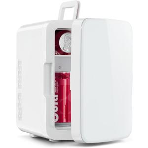 OSTBA 10L Mini Fridge, 10 Liter/15 Cans Mini Fridge for Bedroom, 110V AC/ 12V DC Thermoelectric Cooler and Warmer, Portable Mini Fridge for Skincare, Makeup, Drink, Car, Office, Bedroom, Dorm, White (EXP 08/24/26)