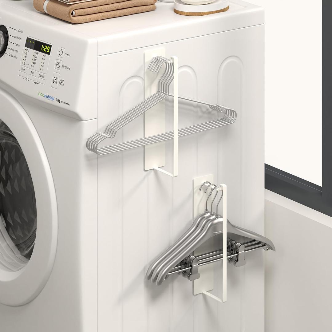 2 Pack Magnetic Hanger Organizer, Space-Saving Hanger Storage Rack for Washing Machine, and Laundry Room  Fits Adult and Child Clothes Hangers (2, White)