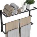 Towel Racks for Bathroom, 24 in Black Towel Shelf with Double Towel Bar, 3 Tier Stainless Steel Towel Storage, Bath Towel Holder Wall Mounted for Lavatory Organizer Decor RV Camping