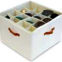 Shoe Organizer for Closet with Adjustable Dividers & Clear Cover - Fits up to 16 Pairs, Foldable Storage Box (Beige)