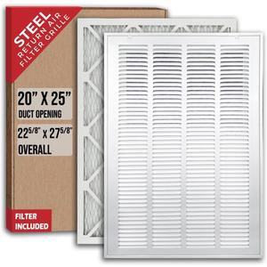 Fits 20x25 Duct Opening | Filter Included Steel Return Air Filter Grille by Handua [Removable Door] | Vent Cover Filter Grill | White | Outer Dimensions: 22 5/8"W X 27 5/8"H