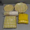Houuqe 400 Pcs Gingham Party Supplies for 50 Guests Easter Party Yellow and White Scalloped Paper Plates and Napkins Knives Spoon Fork Cup Disposable Checkered Dinner Party Set for Baby Shower Wedding, Yellow