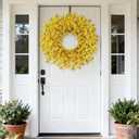 26 Inch Artificial Yellow Forsythia Wreath for Front Door, Large Faux Forsythia Wreath Spring Summer Flower for Fireplace Farmhouse Wall Window Home Outdoor Decorations