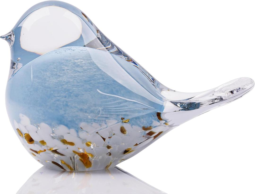 WUBIANJIE Hand Blown Glass Bird Statue Collectible Animal Art Paperweight, Living Room Bedroom Bookshelf Coffee Table Small Ornaments Shelf Home Decoration (Blue)