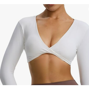 Long Sleeve Deep V Crop Tops for Women Sienna Open Back Thumb Hole Cropped T Shirt Top,S