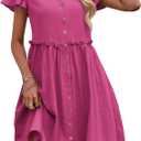 Zeagoo Summer Dress with Flutter Sleeves - Cotton Linen Beach A Line Casual Dress Small