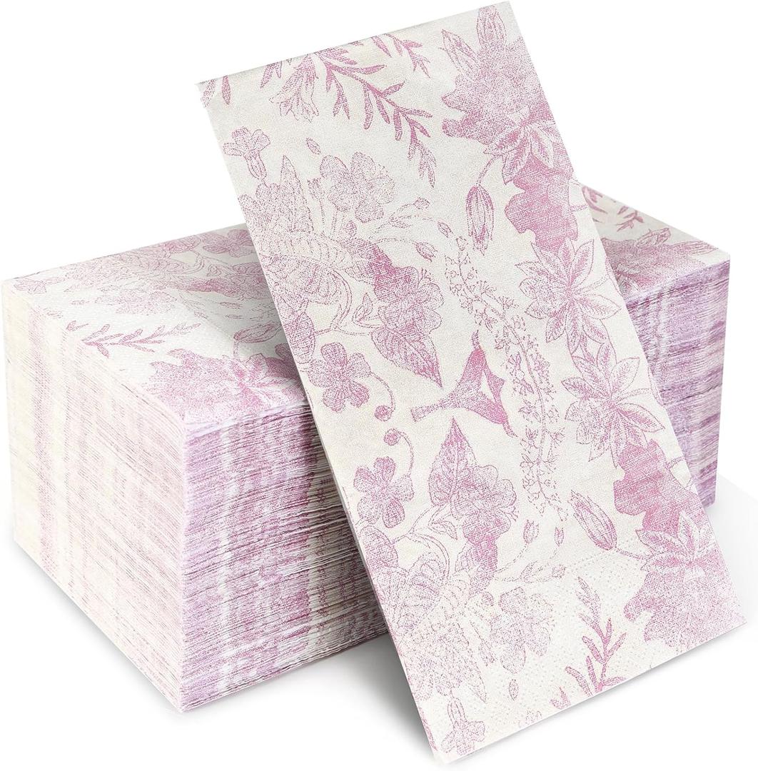 100 pack Pink Floral Guest Hand Towels Disposable for BathroomPink Floral Paper Napkins Decorative Spring Flowers Napkins for Bathroom Toilet Powder Room Holiday Wedding Bridal Shower (7.8*4.3)