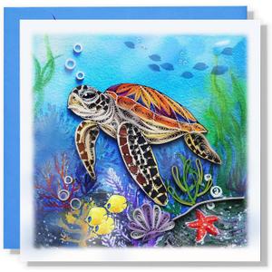Sea Turtles Under The Sea Animal Greeting Card, Artful Painting Quilling Card for Get Well, Birthday, Thank You, Thinking Of You, Mothers Day, Father, Pet (Turtle)