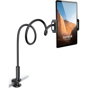 Lamicall Gooseneck Tablet Mount Holder for Bed - Flexible Tablet Arm Clamp for Bed Compatible with Pad Mini 7.9, Air 9.7, Pro 10.5, Kindle, Switch, Galaxy Tabs, More 4.7-11" Device - Black