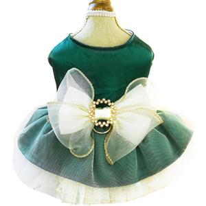 ANIAC Retro Dog Tulle Dress with Leash Ring Spring Summer Girl Puppy Clothes for Small Dog Cat Apparel Formal Pet Prom Dress for Christmas Wedding Birthday Valentines (Green,Large)