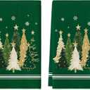 Artoid Mode Green Xmas Tree Star Christmas Kitchen Towels Dish Towels, 18x26 Inch Farmhouse Snowflakes Decoration Cleaning Set of 2