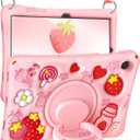 Boaretiu for Samsung Galaxy Tab A9+ Case - Soft Silicone Case with Shoulder Strap & Rotating Stand Strawberry Cute Cartoon 3D Kawaii for Girls Girly Kids Teens for Samsung A9 Plus Tablet 11 inch 2023